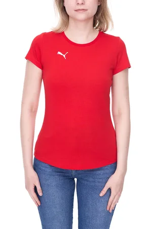 PUMA TeamGoal23 Damen T-Shirt Sport-Shirt Baumwoll-Shirt mit Logo-Patch Fitness-Shirt 657085 01 Rot