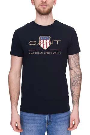 GANT Herren T-Shirt mit großem Marken-Print und Schriftzug Baumwoll-Shirt Rundhals-Shirt 2003099 5 Schwarz