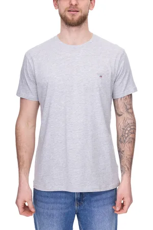 GANT Herren T-Shirt mit Marken-Stickerei Baumwoll-Shirt Rundhals-Shirt meliert 234100 94 Grau