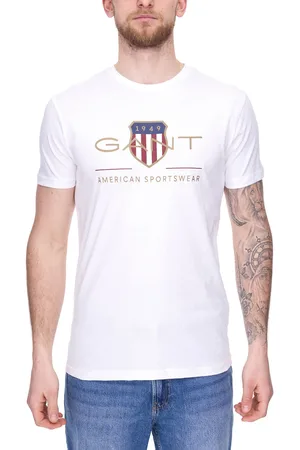 GANT Herren T-Shirt mit großem Marken-Print und Schriftzug Baumwoll-Shirt Rundhals-Shirt 2003099 110 Weiß