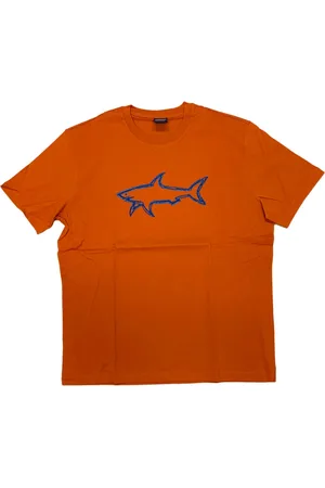 Paul & Shark Herren T-Shirt Baumwoll-Shirt mit großem Hai-Print Kurzarm-Shirt Rundhals-Shirt 12311633 973 Orange