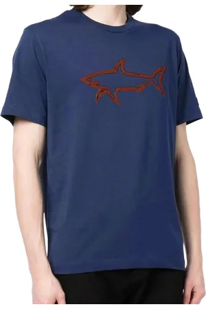 Paul & Shark Herren T-Shirt mit Hai-Print in 3D-Optik Baumwoll-Shirt Kurzarm-Shirt Rundhals-Shirt 12311633 402 Blau