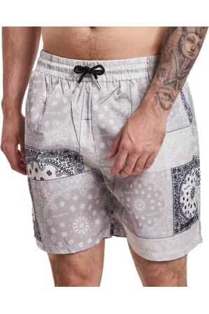 Sixth June Herren strukturierte Bade-Shorts Bade-Hose im Bandana-Stil Bademode M23706PST Weiß/Beige