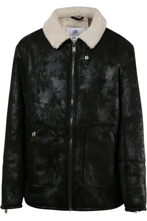 Sixth June Herren Übergangs-Jacke aus Kunstschaffell Frühjahrs-Jacke in Antik-Optik 22267 Schwarz