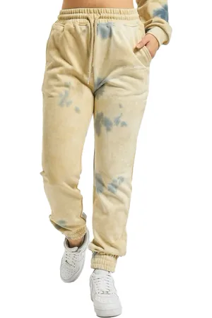 Sixth June Tie Dye Damen Jogging-Hose in Batik-Optik Sport-Hose mit kleinem Logo-Print Fitness-Hose 32701 Beige