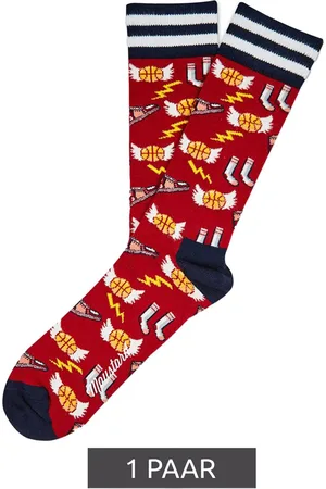 Moustard 1 Paar Basketball Baumwoll-Socken mit Basketball Motiven gemusterte lange Strümpfe 17S-BASKET Rot/Schwarz/Bunt