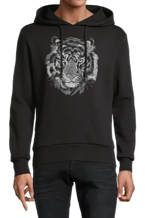 Course Herren Hoodie mit Tiger-Print Kapuzen-Pullover Baumwoll-Sweater 906851 Schwarz