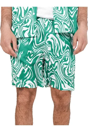 Sixth June Herren Bade-Shorts Bade-Hose mit psychedelischem Print Bademode Sommer-Shorts M23688PST Grün/Weiß
