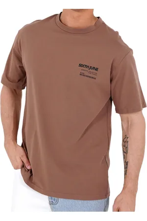 Sixth June Barcode Herren T-Shirt mit Barcode-Print Rundhals-Shirt aus weichem Baumwoll-Mix Kurzarm-Shirt 22310 Braun