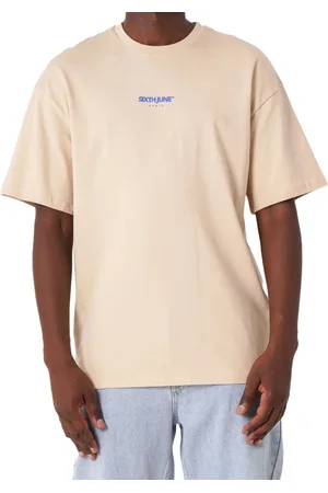 Sixth June Azulejos Herren T-Shirt mit Azulejo-Rücken-Motiv Rundhals-Shirt Kurzarm-Shirt 23981 Beige