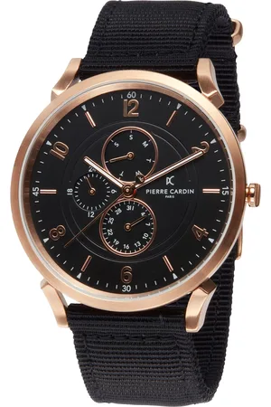 Pierre Cardin Herren Armband-Uhr mit Multi-Ziffernblatt analoge Quarz-Uhr mit Textil-Armband 3ATM 44mm CPI.2035 Schwarz/Kupfer