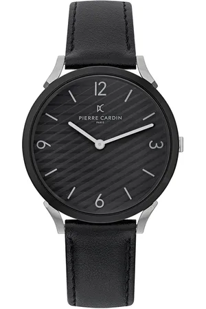 Pierre Cardin Herren Armband-Uhr analoge Quarz-Uhr mit Leder-Armband 3ATM 40mm CPI.2018 Schwarz/Silber