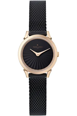 Pierre Cardin Damen Armband-Uhr schlichtes Ziffernblatt analoge Quarz-Uhr mit Edelstahl-Armband 3ATM 27mm CPI.2516 Schwarz/Gold