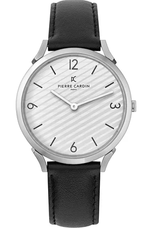 Pierre Cardin Herren Armband-Uhr analoge Quarz-Uhr mit Leder-Armband 3ATM 39mm CPI.2016 Silber/Schwarz/Weiß
