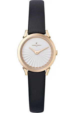 Pierre Cardin Damen Armband-Uhr Zweizeiger-Uhr analoge Quarz-Uhr mit Leder-Armband 3ATM 27mm CPI.2501 Schwarz/Rose-Gold