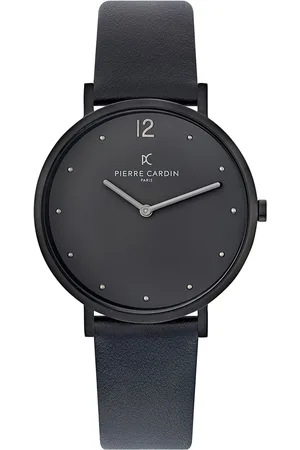 Pierre Cardin Herren Armband-Uhr analoge Quarz-Uhr mit Leder-Armband 3ATM 39mm CBV.1021 Schwarz