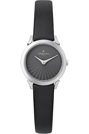 Pierre Cardin Damen Armband-Uhr schlichtes Ziffernblatt analoge Quarz-Uhr mit Leder-Armband 3ATM 27mm CPI.2510 Schwarz/Silber