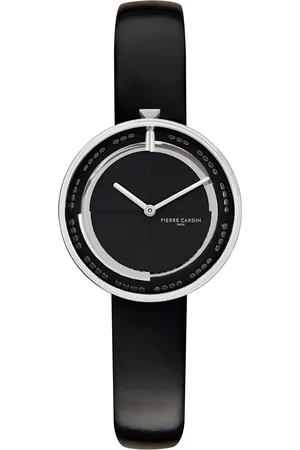 Pierre Cardin Damen Armband-Uhr modernes Ziffernblatt analoge Quarz-Uhr mit Leder-Armband 3ATM 32mm CMA.0000 Schwarz/Silber