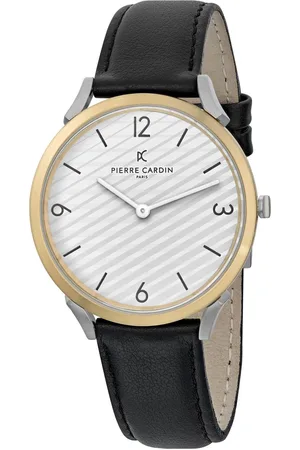 Pierre Cardin Herren Armband-Uhr in Geschenkbox analoge Quarz-Uhr mit Leder-Armband 3ATM 40mm CPI.2015 Silber/Gold/Schwarz