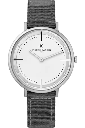 Pierre Cardin Herren Armband-Uhr analoge Quarz-Uhr mit Textil-Armband 3ATM 41mm CBV.1024 Grau/Silber