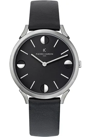Pierre Cardin Herren Armband-Uhr analoge Quarz-Uhr mit Leder-Armband 3ATM 40mm CPI.2010 Schwarz/Silber