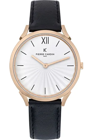 Pierre Cardin Damen Armband-Uhr schlichtes Ziffernblatt analoge Quarz-Uhr mit Leder-Armband 3ATM 40mm CPI.2003 Schwarz/Gold