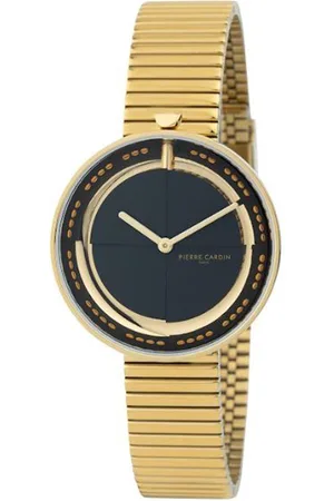 Pierre Cardin Damen Armband-Uhr schlichtes Ziffernblatt analoge Quarz-Uhr mit Edelstahl-Armband 3ATM 32mm CMA.0009 Gold/Schwarz