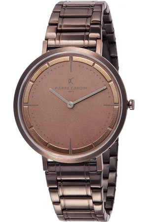 Pierre Cardin Herren Armband-Uhr mit Faltschließe analoge Quarz-Uhr mit Edelstahl-Armband 3ATM 42mm CBV.1035 Braun