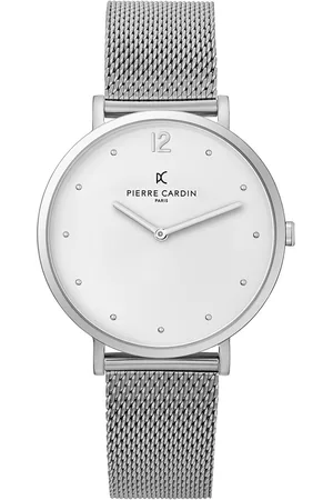 Pierre Cardin Damen schlichte Armband-Uhr analoge Quarz-Uhr mit Edelstahl-Armband 3ATM 39mm CBV.1006 Silber