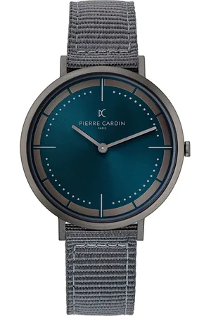 Pierre Cardin Herren Armband-Uhr analoge Quarz-Uhr mit Textil-Armband 3ATM 42mm CBV.1034 Grau/Blau