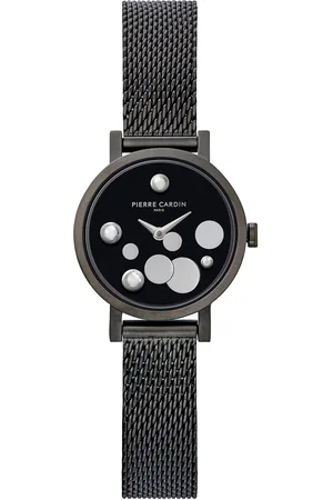 Pierre Cardin Damen Armband-Uhr Ziffernblatt mit silbernen Kreis-Details analoge Quarz-Uhr mit Edelstahl-Armband 3ATM 27mm CCM.0500 Grau