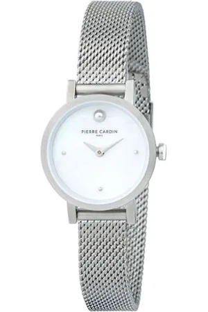 Pierre Cardin Damen Zweizeiger-Armband-Uhr Ziffernblatt mit silbernen Kreis-Details analoge Quarz-Uhr mit Edelstahl-Armband 3ATM 27mm CCM.0522 Silber