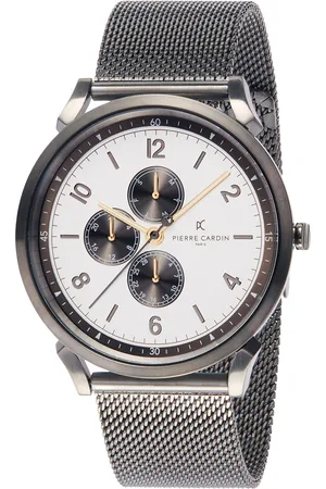 Pierre Cardin Herren Armband-Uhr mit Multi-Ziffernblatt analoge Quarz-Uhr mit Edelstahl-Armband 3ATM 44mm CPI.2033 Silber/Beige