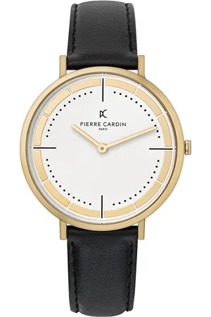 Pierre Cardin Herren analoge Quarz-Uhr mit Leder-Armband Armband-Uhr 3ATM 42mm CBV.1032 Gold/Schwarz