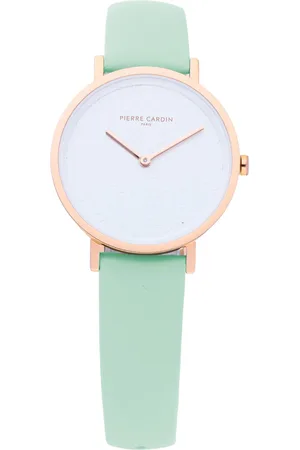 Pierre Cardin Damen Armband-Uhr mit Marken-Kürzel-Print analoge Quarz-Uhr mit Leder-Armband 3ATM 31mm CBV.1511 Pastell-Grün/Gold