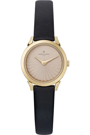 Pierre Cardin Damen Armband-Uhr schlichtes Ziffernblatt analoge Quarz-Uhr mit Leder-Armband 3ATM 27mm CPI.2514 Schwarz/Gold