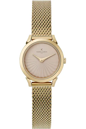 Pierre Cardin Damen Armband-Uhr schlichtes Ziffernblatt analoge Quarz-Uhr mit Edelstahl-Armband 3ATM 27mm CPI.2522 Gold