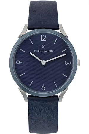 Pierre Cardin Herren Armband-Uhr analoge Quarz-Uhr mit Leder-Armband 3ATM 40mm CPI.2017 Dunkelblau/Silber