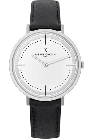 Pierre Cardin Herren analoge Quarz-Uhr mit Leder-Armband Armband-Uhr 3ATM 41mm CBV.1025 Silber/Schwarz