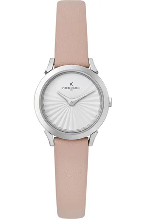 Pierre Cardin Damen Armband-Uhr Ziffernblatt analoge Quarz-Uhr mit Leder-Armband 3ATM 27mm CPI.2506 Rosa/Weiß/Silber