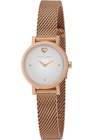 Pierre Cardin Damen Armband-Uhr Ziffernblatt mit kleinem Herz-Detail analoge Quarz-Uhr mit Edelstahl-Armband 3ATM 28mm CCM.0519.VA Gold/Weiß