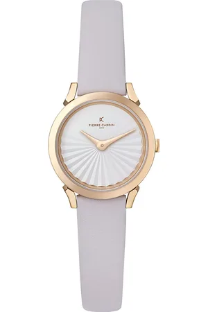 Pierre Cardin Damen Armband-Uhr Ziffernblatt analoge Quarz-Uhr mit Leder-Armband 3ATM 27mm CPI.2503 Rosa/Weiß/Gold
