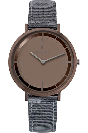 Pierre Cardin Herren Armband-Uhr analoge Quarz-Uhr mit Textil-Armband 3ATM 41mm CBV.1036 Grau/Braun