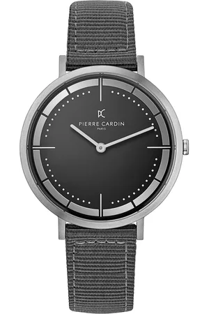 Pierre Cardin Herren Armband-Uhr analoge Quarz-Uhr mit Textil-Armband 3ATM 41mm CBV.1030 Grau/Schwarz