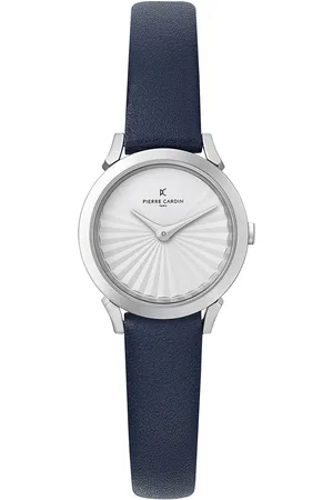 Pierre Cardin Damen Armband-Uhr Ziffernblatt analoge Quarz-Uhr mit Leder-Armband 3ATM 27mm CPI.2513 Blau/Weiß/Silber