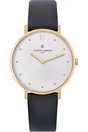 Pierre Cardin Damen schlichte Armband-Uhr analoge Quarz-Uhr mit Leder-Armband 3ATM 39mm CBV.1014 Schwarz/Weiß/Gold