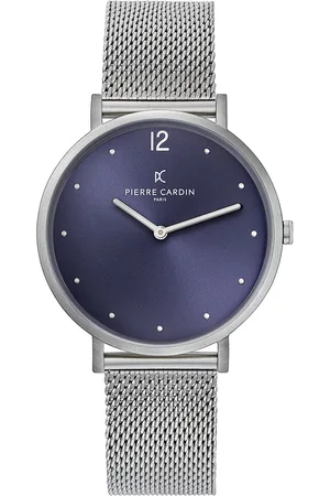 Pierre Cardin Damen schlichte Armband-Uhr mit farblichem Ziffernblatt analoge Quarz-Uhr mit Edelstahl-Armband 3ATM 39mm CBV.1019 Silber/Dunkelblau