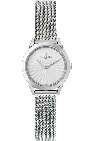 Pierre Cardin Damen Zweizeiger-Armband-Uhr modernes Ziffernblatt analoge Quarz-Uhr mit Edelstahl-Armband 3ATM 27mm CPI.2505 Silber