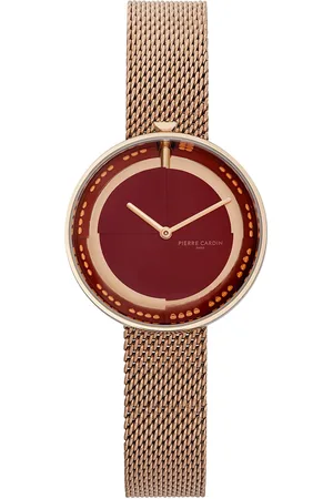 Pierre Cardin Damen Armband-Uhr modernes Ziffernblatt analoge Quarz-Uhr mit Edelstahl-Armband 3ATM 33mm CMA.0003 Rose-Gold/Rot