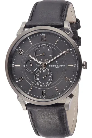 Pierre Cardin Herren Armband-Uhr mit Multi-Ziffernblatt analoge Quarz-Uhr mit Leder-Armband 3ATM 44mm CPI.2024 Schwarz/Silber